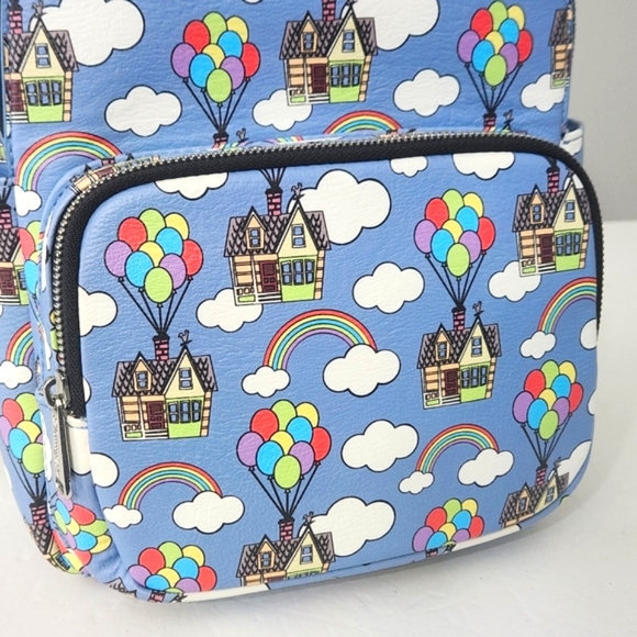 LOUNGEFLY DISNEY PIXAR UP RAINBOW BALLOONS CARL'S HOUSE BACKPACK - Picture 3 of 9